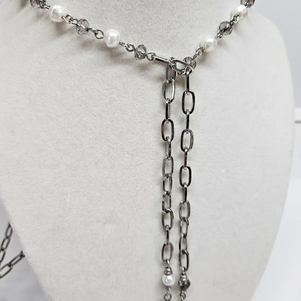 VINTAGE Premier Designs Silver Tone Beaded Tassel Long Chain Necklace - Picture 6 of 9